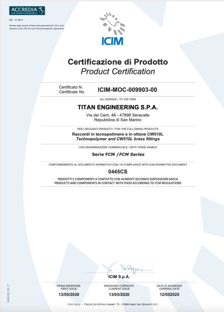 Certificazione di Prodotto MOCA TITAN